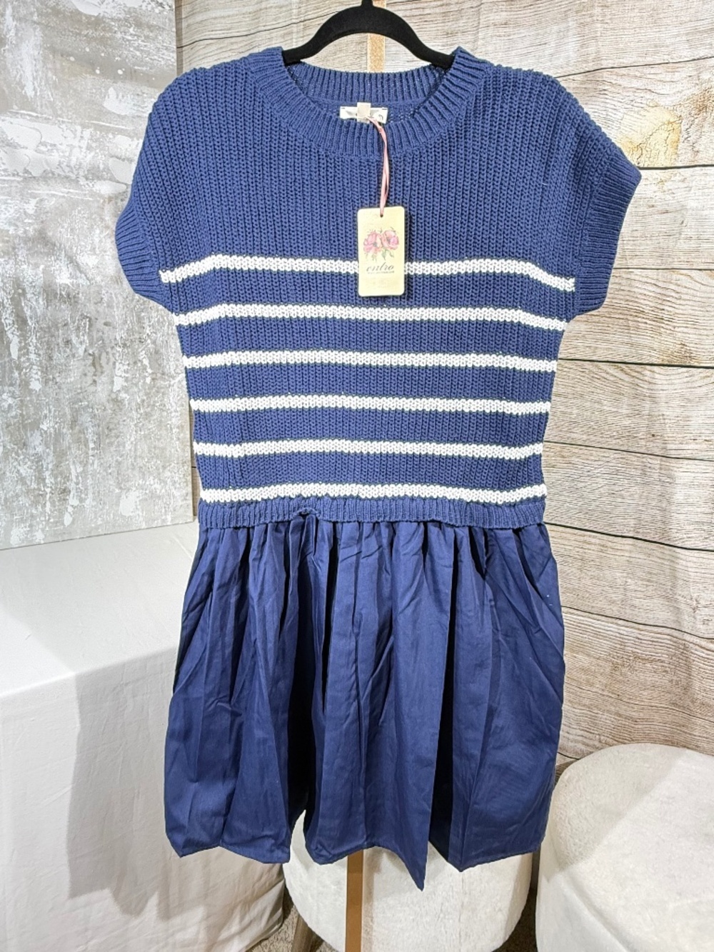 Entro Blue Stripe Mixed Media Sweater Dress NWT - Picture 3 of 7